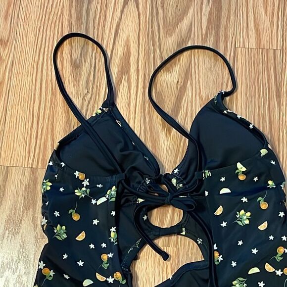 PINK Swimsuit, black, oranges, lemons, blossoms, One Piece, Strappy, sexy, Large - Picture 4 of 6